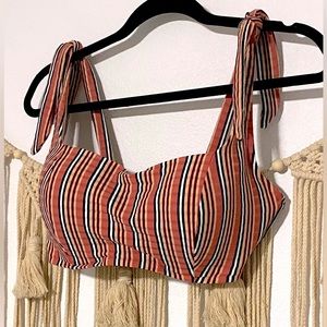 Shade Shore Light Lift Square Neck Shoulder Tie Bralette Bikini Top Multi Stripe